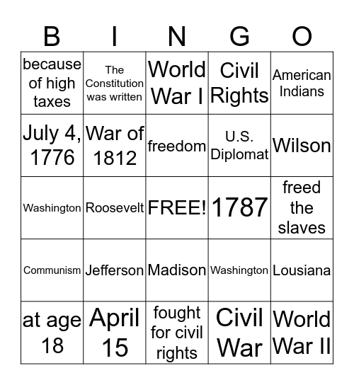 Bingo:  July 13, 2013 Bingo Card