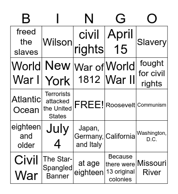Bingo:  July 13, 2013 Bingo Card
