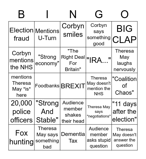 QUESTION TIME: DRINK EVERY TIME... Bingo Card