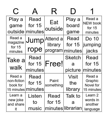 Activity Card: 5th - 8th Grade Bingo Card
