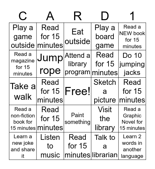 Activity Card: 5th - 8th Grade Bingo Card