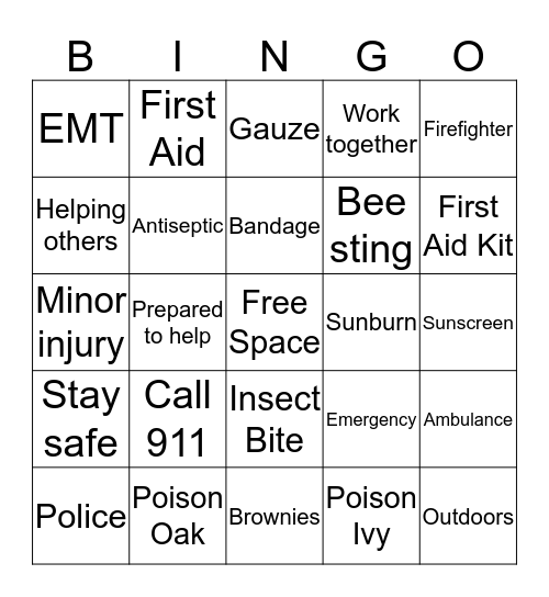 Brownie First Aid Bingo! Bingo Card