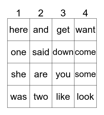 1st Grade Sight Words Bingo Card