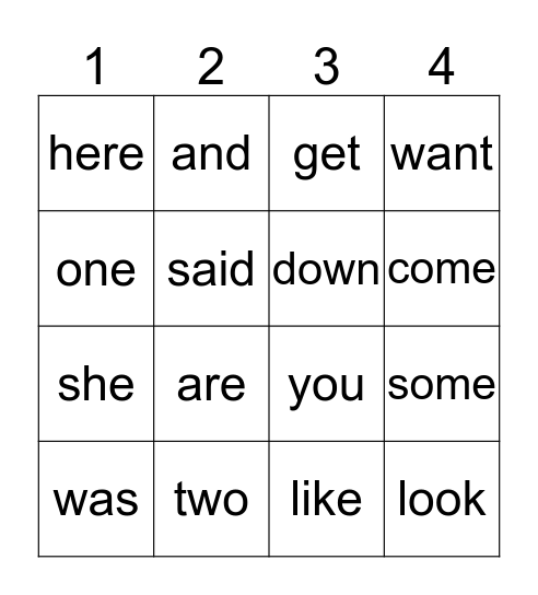 1st Grade Sight Words Bingo Card