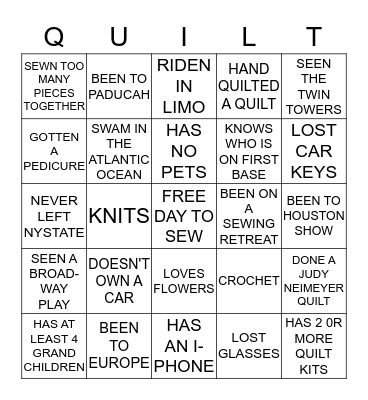 Bus Trip Bingo Card