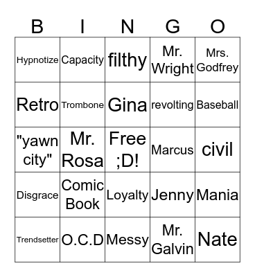 Big Nate Out Loud Bingo Card