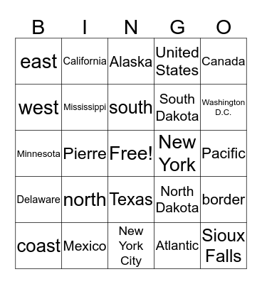 Map words Bingo Card