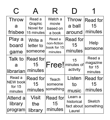 Activity Card 1: Grades 9 - 12 Bingo Card