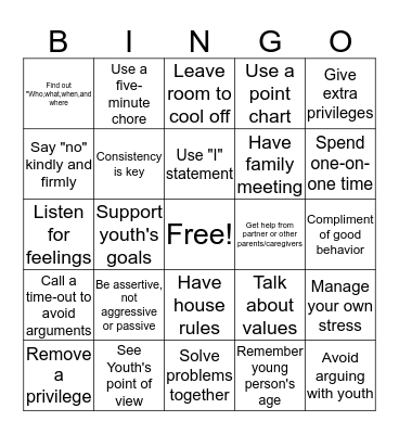Parenting Bingo Card