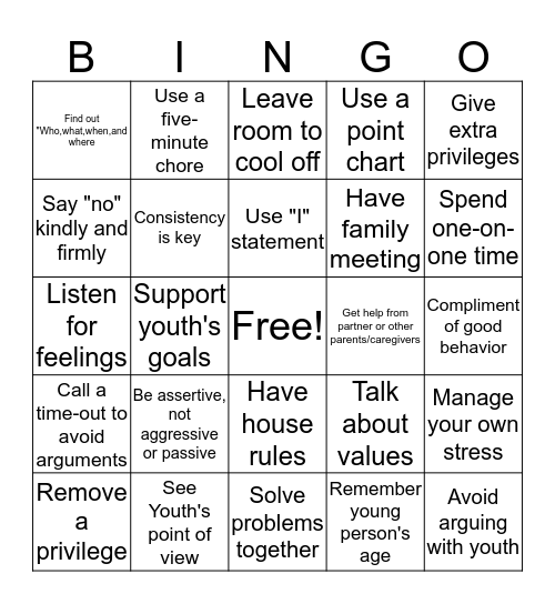 Parenting Bingo Card