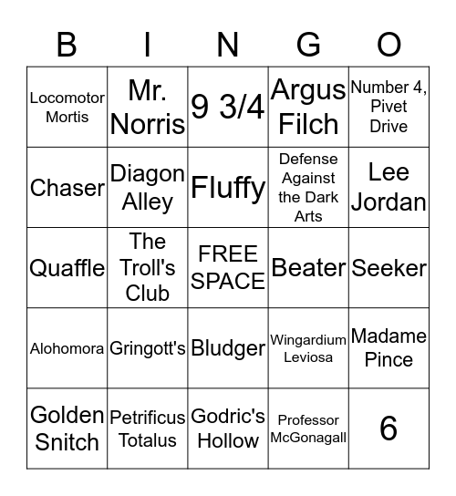 Harry Potter Bingo! Bingo Card