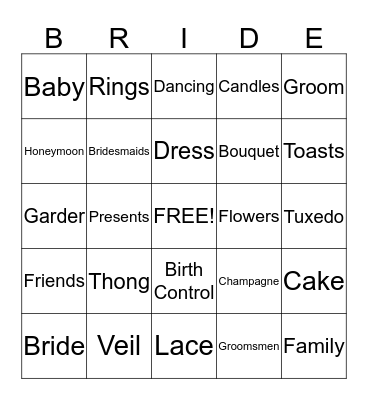 BRIDAL SHOWER BINGO Card