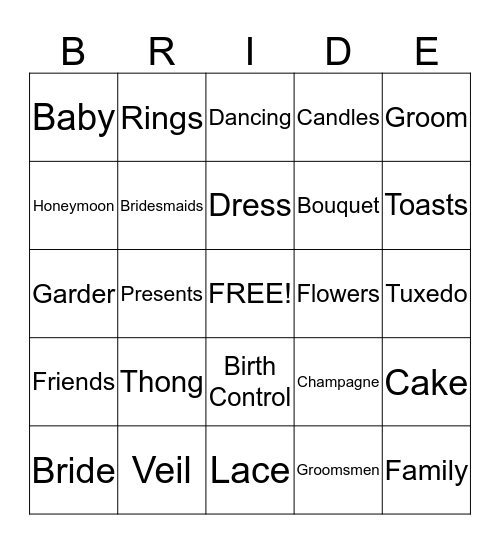 BRIDAL SHOWER BINGO Card