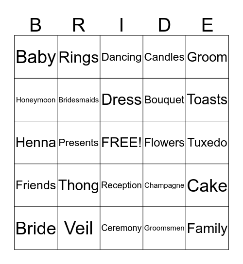 BRIDAL SHOWER BINGO Card