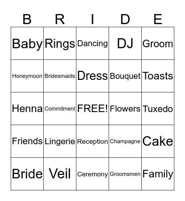 BRIDAL SHOWER BINGO Card