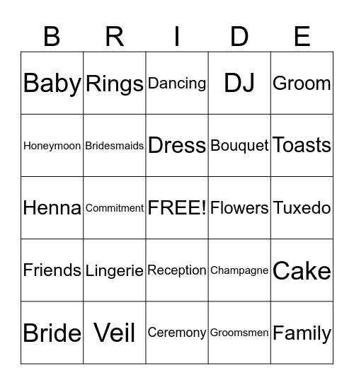 BRIDAL SHOWER BINGO Card
