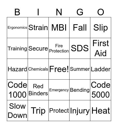 Safety BINGO Card