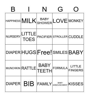 Mrs. Sanchez-Silva's Babyshower Bingo Card