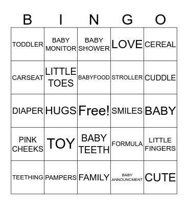 Mrs. Sanchez-Silva's Babyshower Bingo Card