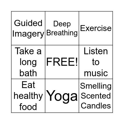 Stress Management Bingo Card