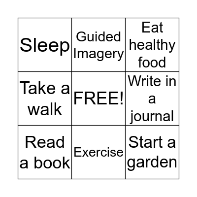 Stress Management Bingo Card