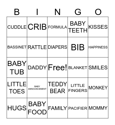 Mrs. Sanchez-Silva's Babyshower Bingo Card