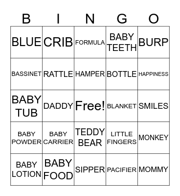 Mrs. Sanchez-Silva's Babyshower Bingo Card