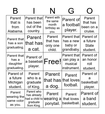 King Class of 2017 Bingo Card