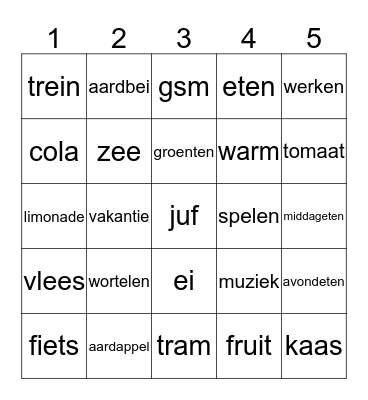 Eten en drinken Bingo Card