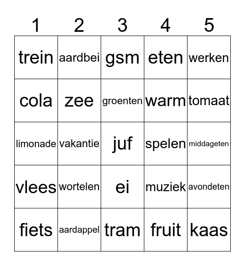 Eten en drinken Bingo Card