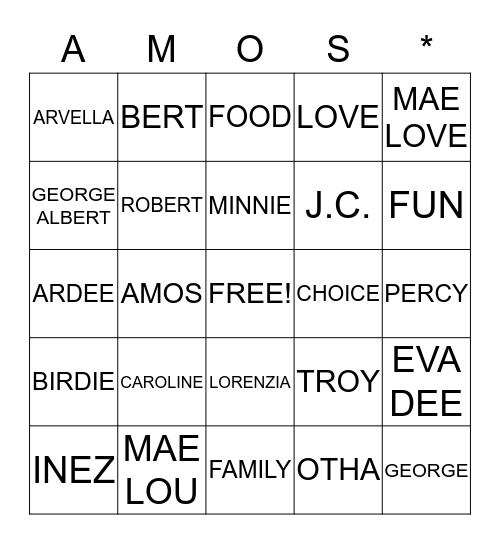 A GENERATION OF FAMILY  Bingo Card