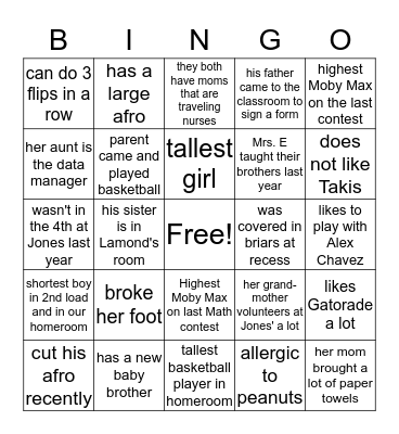Edmundson's Bingo card Bingo Card
