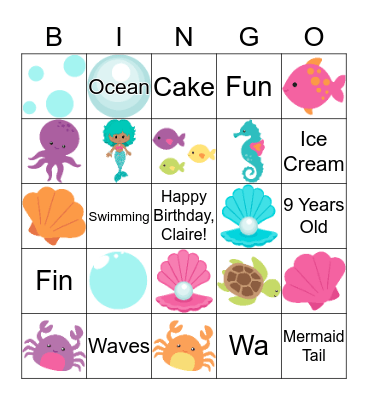 Claire's Mermaid Bingo Card