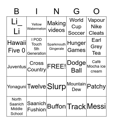 Thomas Bingo Card