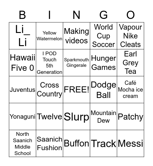 Thomas Bingo Card