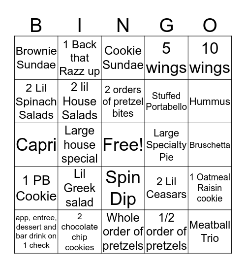 Apps and desserts (You cannot purchase yourself, JCOLE!) Bingo Card