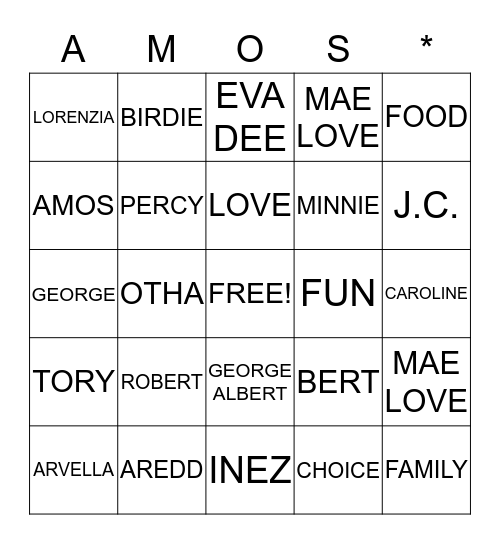 A GENERATION OF FAMILY Bingo Card