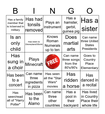 Ice-Breaker Bingo Card