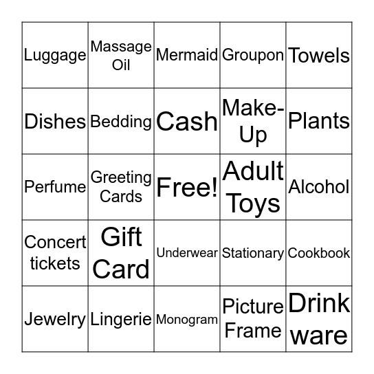 Shannon's Bridal Bingo  Bingo Card