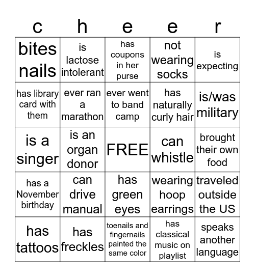 CHEER! Bingo Card