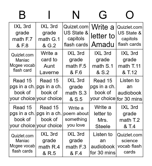 Bree's Summer Bingo Game 2017 Bingo Card