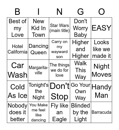 Top Hits of 1977 Bingo Card