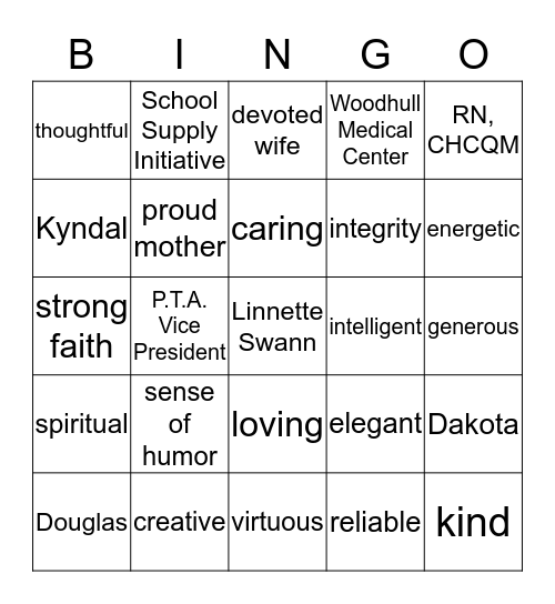 LINNETTE SWANN BINGO  Bingo Card