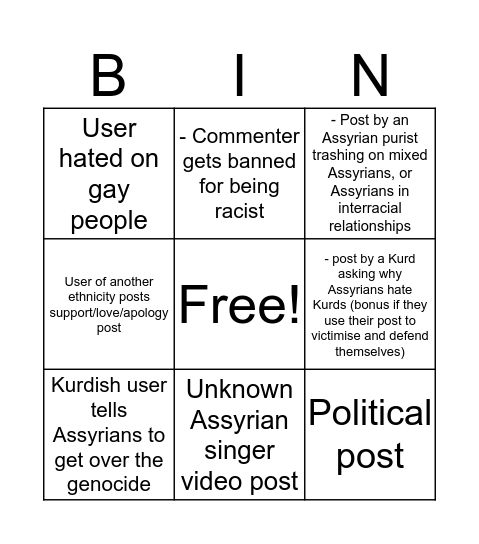 r/Assyria Bingo Card