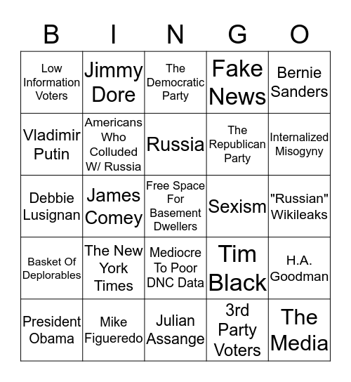 The Blame Everyone But The Candidate Game Bingo Card