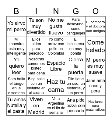 Spanish 1 Review  Bingo Card