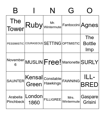 Splendors & Glooms Bingo Card