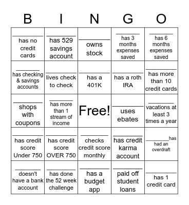 Money Bingo Card