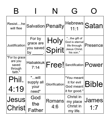 Basic Bible Terms Bingo Card