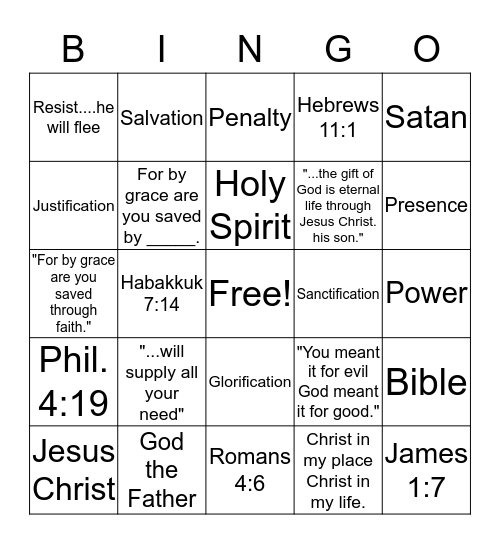 Basic Bible Terms Bingo Card